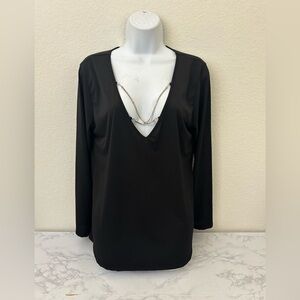 Minette VTG Long Sheer Sleeve Boutique Top Plus Sz 1X Black Metal Neck Trim​